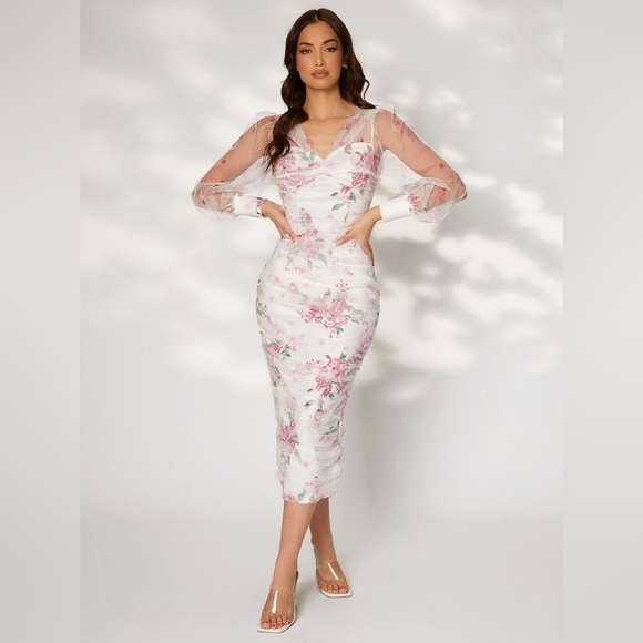 SHEIN Dresses & Skirts - Pink and Cream Floral Long Sleeve Dress